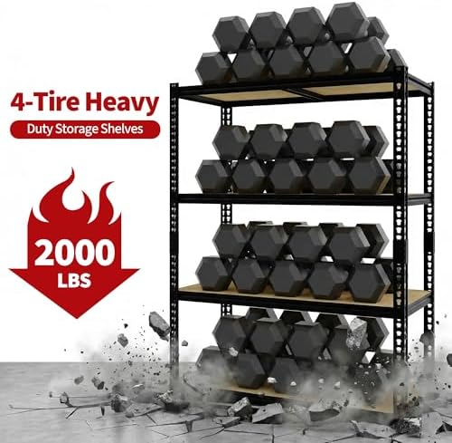 Heavy Duty Garage Storage Shelves, 2000 Lbs Capacity, 4-Tier Adjustable Storage Shelving Unit, 40" L x 20" W x 60" H Metal Shelving Racks for Kitchen Pantry Basement Bathroom Laundry