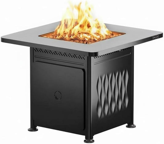 EAST OAK 32'' Propane Fire Pit Table, 50,000 BTU Steel Gas FirePit for Outdoor, Outside Patio Deck and Garden, CSA Certified Fire Table with Magnetic Lid, Cover-Storage Basket and Lava Rock, Black