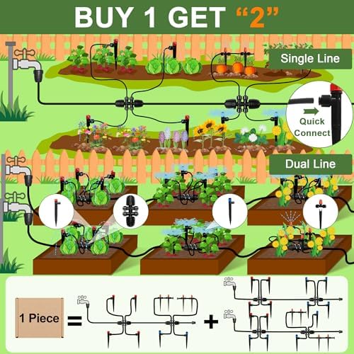 Drip Irrigation Kit for Garden, Quick-Connect Plant Watering System 150FT