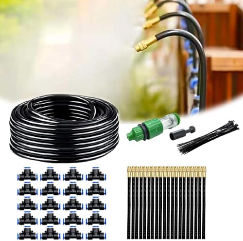 Automatic Greenhouse Drip Irrigation Kit – 20 Brass 360° Adjustable Nozzles, 65FT 1/2" Tubing & Misting System – Easy Setup & Water Saving for Hydroponics, Raised Beds, Flower Gardens & Outdoor Plants