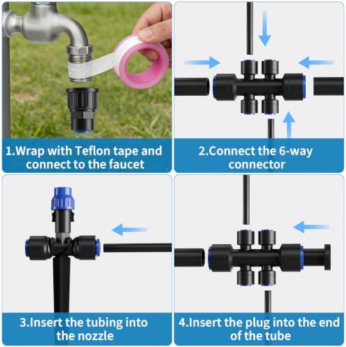 Drip Irrigation System 130FT with 10 Bendable Nozzles, 10 Misting Emitters, 10 8-Outlet Drip Emitters, 1/2 & 1/4 Inch Hoses – Garden Watering & Misting Kit for Yard, Lawn, Greenhouse