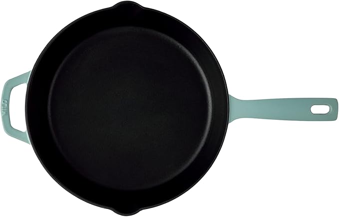 Milo by Kana 10-Inch Enameled Cast Iron Skillet | Nonstick Pre-Seasoned Cast Iron Grill Pan | Oven Proof and Dishwasher Safe | Cast Iron Cookware (Eucalyptus)
