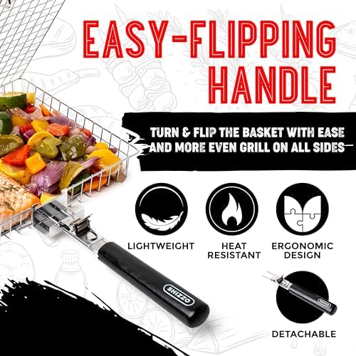 SHIZZO Grill Basket Gift Set with Skewers, Basting Brush, Gift Box