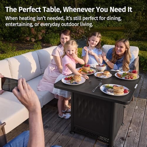 EAST OAK 32" Outdoor Propane Fire Pit Table | 52,000 BTU Gas Fire Pit Table for Outside with Magnetic Lid | Storage Basket & Lava Rocks | CSA Certified for Patio, Garden & Backyard | Black
