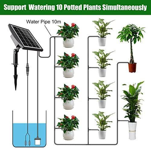 Solar Automatic Drip Irrigation Kit System, JIYANG Solar Powered Auto Easy DIY Watering Device Supported Pots Plants, 6 Timing Modes with Anti-Siphoning Device (Supported 10 Pots, 6Timing Modes)