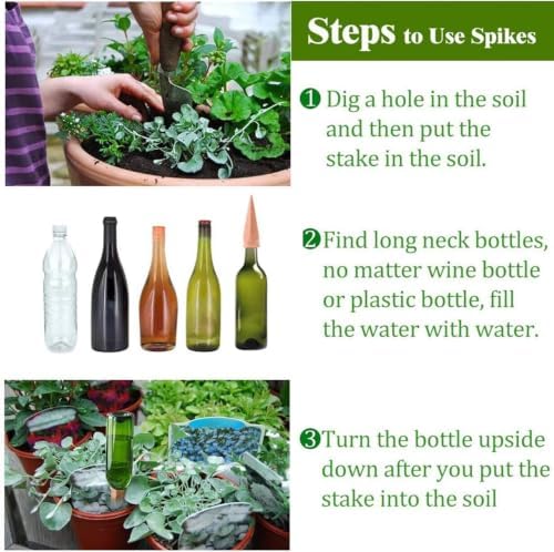 Plant Watering Devices 6 Pack Terracotta Vacation Plant Waterer Wine Bottle Watering Stakes Slow Release Plant Watering Spikes Self Watering Devices for Indoor Outdoor Plants