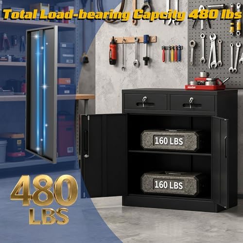 Metal Storage Cabinet with 2 Drawer, 35" Office Storage Cabinets