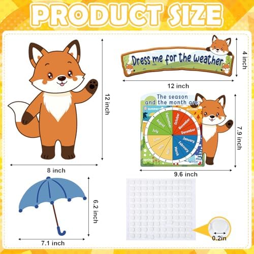 Gilprop 58 Pcs Dress for Weather Bulletin Board Set for Classroom, Fox