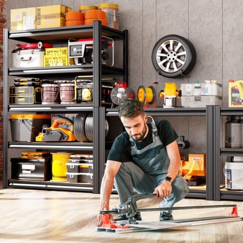 6 Pack Garage Shelving Heavy Duty Storage Shelves, Metal Adjustable Shelving Unit, Utility Garage Organizer Shelf for Basement, Pantry, Kitchen, Warehouse, 78" Hx45.6 Wx19.7 D, Black