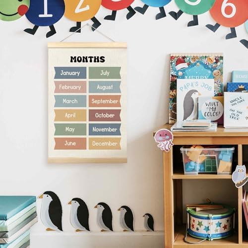 TLESKE Boho Classroom Months of the Year Poster Hanger Frame, Homeschool Hanging Wall Art Decor for Toddler Kids Room Nursery Playroom, Preschool Prek Learning Educational Poster Print Banner, 16x24