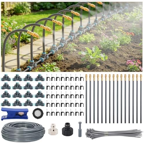 50FT 5/16" Quick-Connect Drip Irrigation System Kit, Automatic Garden Watering System with 15 Pcs Adjustable Spray Nozzles for Garden, Greenhouse, Yard, Lawn