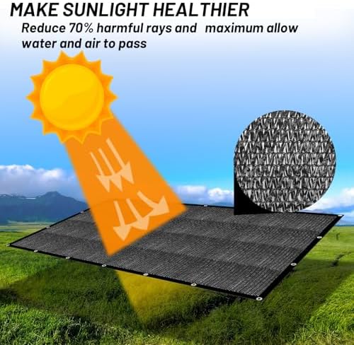Cool Area Sun Shade Cloth with Grommets for Garden, 70% 8x16ft, Black