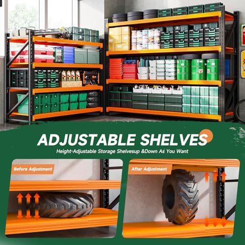 Letaya 4000LBS Heavy Duty Storage Shelves,60" W Metal Garage Shelving Units,4 Tier Large Tall Industrial Shelving,Adjustable Utility Rack Shelf for Warehouse,Basement (Orange, 60" W x 24" D x 70" H)