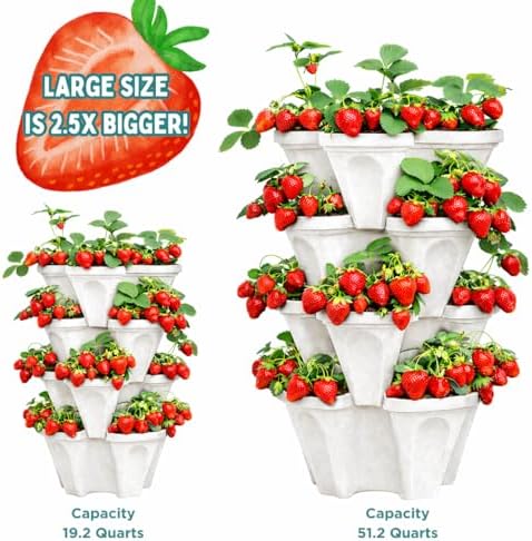 Vertical Garden Planter 4 Tier Stackable System 16 Plants, Space Saving Herb, Strawberry & Food Crop Planter with Center Support Hole for Indoor Outdoor Gardening (4, Stone, Large)