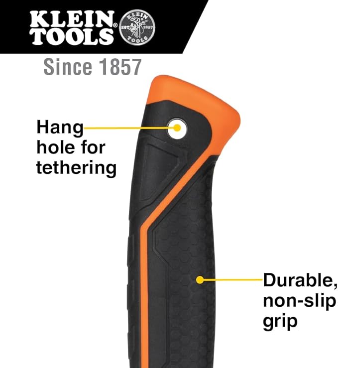 Klein Tools H80718 Straight-Claw Hammer with Smooth Head, 18-Ounce, Fiberglass Non-Slip Shock Absorbing Grip Handle with Tether Hole, 15-Inch