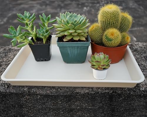 VUWEZ Rectangle Plant Tray, Plant Drip Tray, Plant Pot Saucers, Plant Germination Trays, Plant Saucers, 11'' x 9'' x 1.2'' (2 pack), Beige