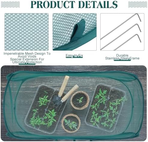 Threehoney 4 Pcs 45'' x 20'' x 18'' Pop up Garden Mesh Plant Cover Outdoor Plant Protector Garden Row Raised Bed Cover with Ground Nails Crop Cage Net for Seedlings Vegetable Fruit Herbs (Dark Green)