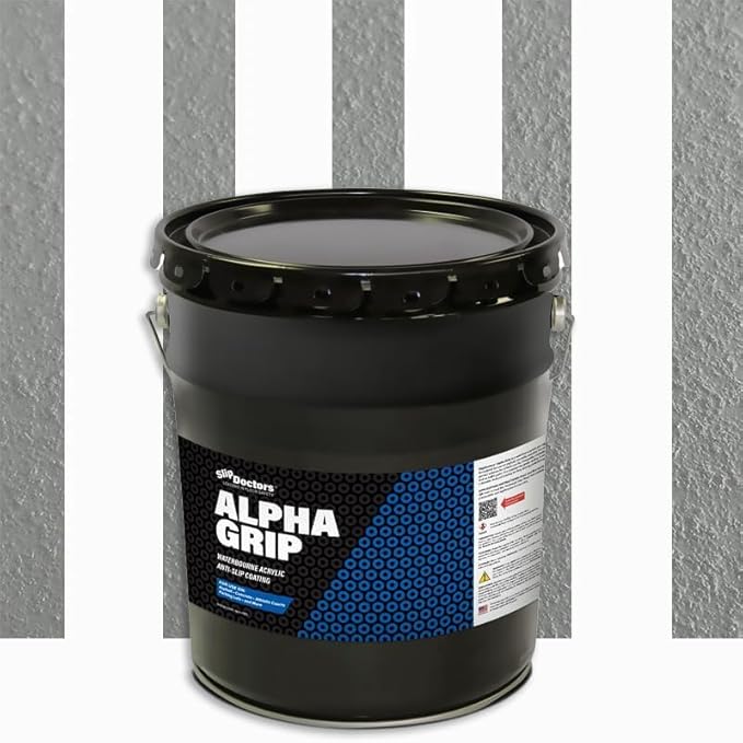Alpha Grip Non-Slip Paint for Concrete & Asphalt – Non-Skid Coating Ideal for Striping Parking Lots, Playgrounds & Pavements (Light Gray, 5 Gallon)