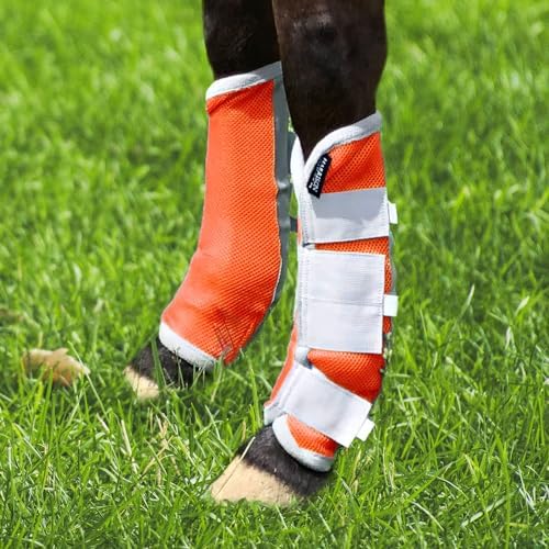 Harrison Howard Horse Fly Boots Leg Guards Fly Boots Protection Set of 4 Orange Full Size