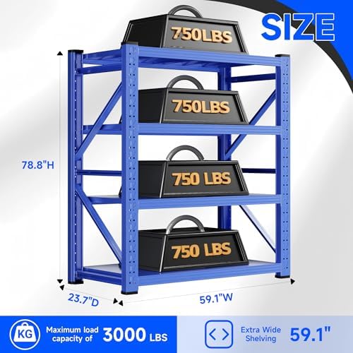 Heavy Duty Metal Garage Shelving Unit, 3000 LBS Total Load Capacity
