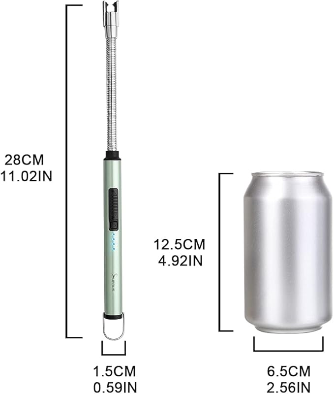SUPRUS Electric Candle Lighter USB Type C Rechargeable Lighter Steel Shell & Hanging Hook with 360° Flexible Neck(Green)