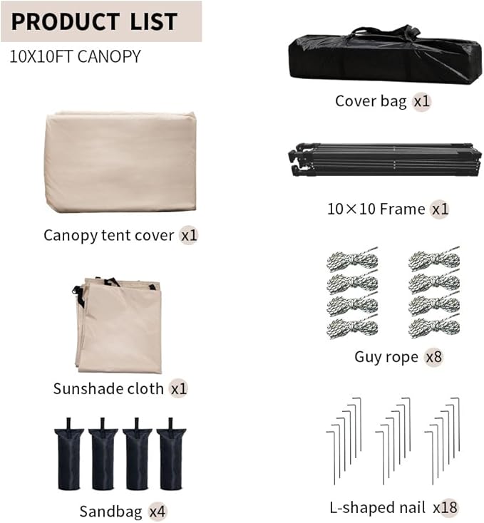 10x10 Pop Up Canopy Tent with 2 Sidewalls, Easy Up Canopy Outdoor Party Sun Shade Tent Portable Gazebo for Beach Camping Events with Carry Bag and 4 Sand Bags