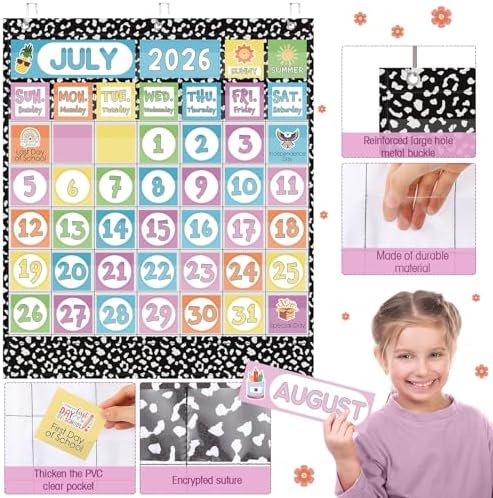 Sinload Classroom Calendar Pocket Chart Black White, Classic