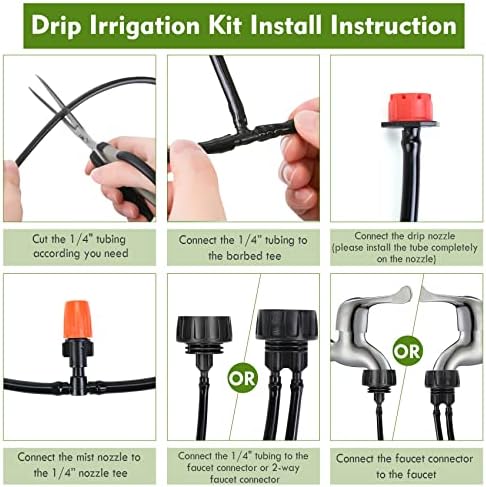 Drip Irrigation Kit, Drip Irrigation System for Garden with 1/4" Irrigation Tubing DIY Saving Water Automatic Watering System for Garden, Greenhouse, Flower Bed, Patio, Lawn
