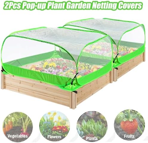 Pop Up Garden Mesh Plant Cover 2Pcs Outdoor Plant Protector Mesh Plant Enclosure Raised Bed Garden Bird and Pest Protection Guard for Fruits Vegetables Seedlings and Herbs