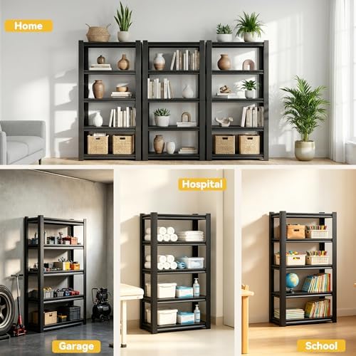 SAWJEC 5-Tier Metal Shelving, 62" H x 28" W x 12" D Black Storage Shelves