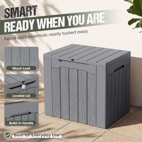 Flamaker Deck Box 30 Gallon, Waterproof Resin Small Storage Box with Lid