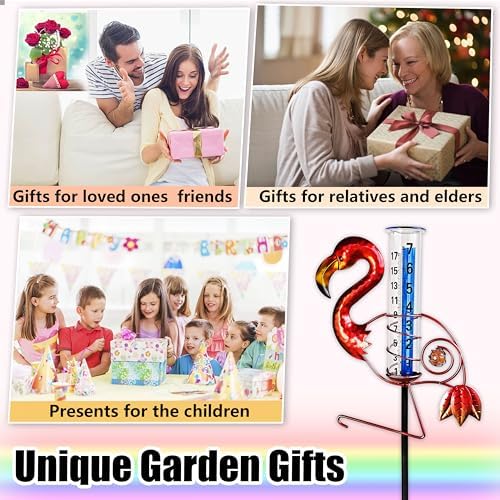 JOYBEE Flamingo Rain Gauge Garden Decor, Accurate Rain Gauges Outdoors，Rain Gauge for Yard with Stake, Decorative Rain Measure Gauge for Garden, Deck, Lawn with Large Numbers.