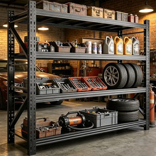 57''W Heavy Duty Storage Shelves, 4000LBS Metal Garage Shelving Units, 4 Tier Adjustable Large Industrial Shelves for Warehouse Workshop Basement (57''W x 23.6''D x 73.2''H), 10 Pack