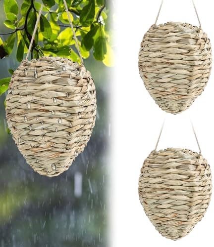 2 Pack Large Wasp Nest Decoy, Woven Reed Fake Wasp Nest for Outdoor Decor