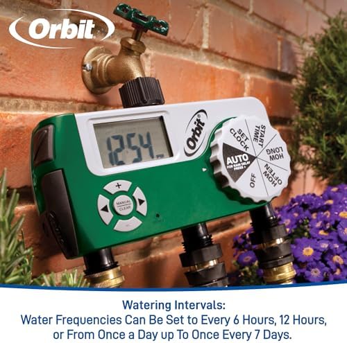 Orbit Programmable Digital Hose Watering Timer - 3 Outlet - Battery Powered - with LCD Screen - Built-in Rain Delay - Water-Resistant - 56082 (Pack of 4)