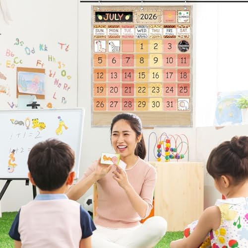 Sinload Classroom Calendar Pocket Chart Wood Color, We Belong