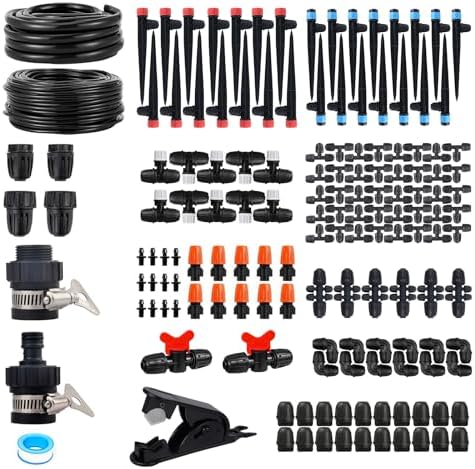 Upgraded Drip Irrigation System, 233FT Automatic Irrigation System, Watering Misting System for Greenhouse/Garden/Yard/Lawn, Micro Drip Irrigation Kit with 1/4 inch 1/2 inch Irrigation Tubing