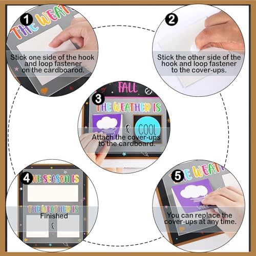 Colorful Chalkboard Season and Weather Calendar Bulletin Board Season Calendar Posters with Weather Cards Hook and Loop Dots for Classroom Wall Decor Preschool Kindergarten Student Teacher Supplies