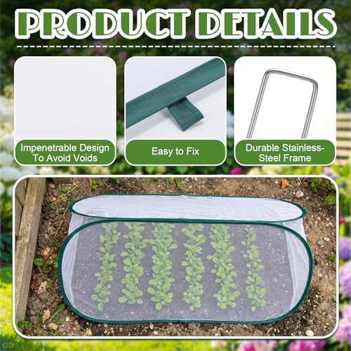 4 Sets 39" x 15" x 15" Pop up Garden Mesh Plant Cover Garden Rows Plants Cover with 24 Pcs Ground Nails Foldable Outdoor Protector Tent for Vegetables Fruits Seedlings Flowers, White