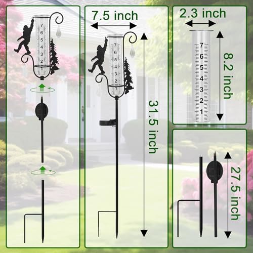 Rain Gauge Outdoor with Decorative Metal Black Sasquatch Solar Light Stake