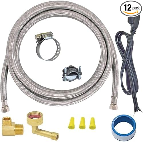 Eastman 6 Ft. Dishwasher Installation Kit, Braided Stainless Steel Supply Line with 3/8 Inch Compression Ends, 3-Prong Straight Power Cord, 41150 (Pack of 12)