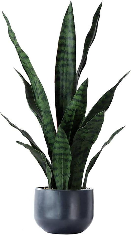 Beebel Artificial Plants Sansevieria Snake Plant with Black Plastic Planter Greenery Perfect Faux Agave Fake Plants in Pot for Home Office Indoor and Outdoo Décor (22" Green)