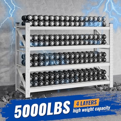 BYNSOE 60" W Storage Shelves 5000lbs Garage Metal Shelving Heavy Duty Garage Shelves Adjustable Storage Shelves for Industrial, Factory, (White, 60" W X 24" D X 70" H)