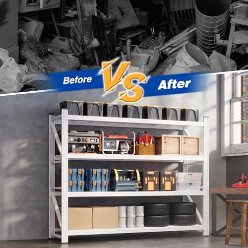 BYNSOE 78.8" W Storage Shelves 7000lbs Garage Metal Shelving Heavy Duty Garage Shelves Adjustable Storage Shelves for Industrial, Factory, (White, 78.8" W X 24" D X 78.8" H)