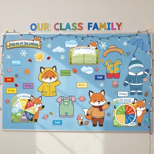 Gilprop 58 Pcs Dress for Weather Bulletin Board Set for Classroom, Fox