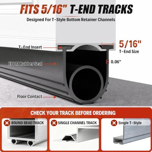 Garage Door Seals Bottom Rubber - Garage Door Weather Stripping Bottom Seal Kit Seal Strip Replacement, Weatherproof Garage Door Seals Prevent Drafts, Water & Dust, 5/16 Inch T-End, 3.94 Inch Width