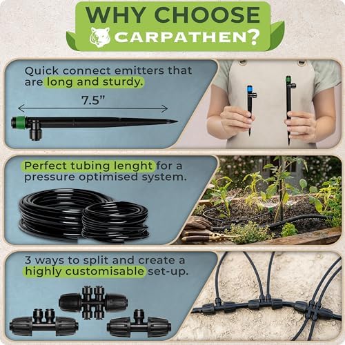 CARPATHEN Quick Connect Drip Irrigation System Kit with Sprinkler, 100 feet