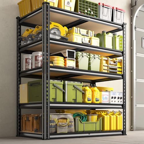 Garage Shelves, 72.1" H Garage Storage Shelves, 5 Tier Adjustable Shelving Units for Storage, Basement, Warehouse, Pantry, Kitchen, 35.5" W x 15.7" D x 72.1" H, Black, 2 Pack
