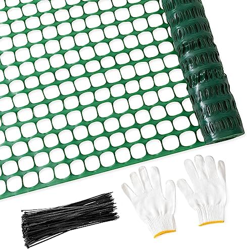 PotatoLife 2'x50' Plastic Mesh Fence for Garden with 50 Zip Ties, Green