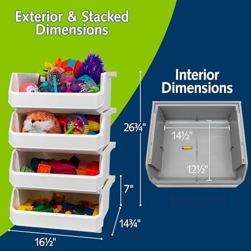ReadySpace Extra Large Stackable Plastic Storage Bins, 4-Pack, White